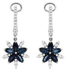 2.16CT DIAMOND & AAA SAPPHIRE 14KT WHITE GOLD MARQUISE & ROUND HANGING EARRINGS