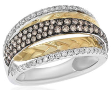 .78CT WHITE & CHOCOLATE FANCY DIAMOND 18K 2 TONE GOLD MULTI ROW ANNIVERSARY RING