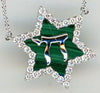 ESTATE .74CT DIAMOND & AAA MALACHITE 14KT WHITE GOLD STAR OF DAVID CHAI NECKLACE