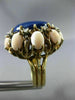 ESTATE LARGE .25CT DIAMOND AAA CORAL & LAPIS 14K YELLOW GOLD 3D OVAL FLOWER RING