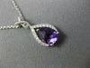 ESTATE 1.12CT DIAMOND & AAA AMETHYST 14KT WHITE GOLD TEAR DROP MILGRAIN PENDANT