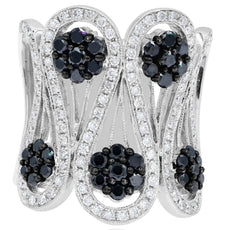 LARGE 2.05CT WHITE BLACK DIAMOND 14K WHITE & BLACK GOLD FLOWER CRISS CROSS RING