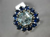 ESTATE 5.40CT AAA SAPPHIRE & AQUAMARINE 14KT WHITE GOLD FLOWER HEXAGON FUN RING