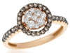 .81CT WHITE & CHOCOLATE FANCY DIAMOND 18KT ROSE GOLD 3D FLOWER HALO LOVE RING