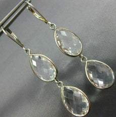 ESTATE LARGE AAA CRYSTAL 14K WHITE GOLD 3D TEAR DROP LEVER BACK HANGING EARRINGS