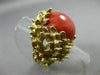 ANTIQUE LARGE .20CT DIAMOND & AAA CORAL 14K 2 TONE GOLD ROUND FLOWER RING #21861
