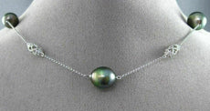 ESTATE .14CT DIAMOND 14K WHITE GOLD FILIGREE TAHITIAN PEARL BY THE YARD NECKLACE