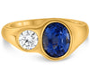 LARGE 2.66CT DIAMOND & AAA SAPPHIRE 14KT YELLOW GOLD OVAL & ROUND SOLITAIRE RING