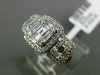 ESTATE WIDE .89CT ROUND & BAGUETTE DIAMOND 18KT WHITE GOLD HALO PROMISE RING