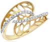 ESTATE .17CT DIAMOND 14KT WHITE & YELLOW GOLD OPEN FILIGREE CRISS CROSS FUN RING