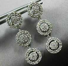 ESTATE 1.39CT DIAMOND 14KT WHITE GOLD 3D CIRCULAR FLOWER HALO HANGING EARRINGS