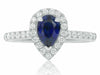 ESTATE .96CT DIAMOND & AAA SAPPHIRE 18K WHITE GOLD 3D PEAR SHAPE ENGAGEMENT RING