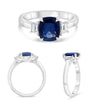 2.37CT DIAMOND AAA SAPPHIRE PLATINUM CUSHION & TRAPEZOID 3 STONE ENGAGEMENT RING