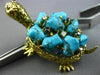 ESTATE WIDE 45.4CT DIAMOND & TURQUOISE 14K YELLOW GOLD HAPPY TURTLE PIN BROOCH