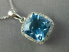 ESTATE LARGE 5.22CT DIAMOND & AAA BLUE TOPAZ 14KT WHITE GOLD HALO SQUARE PENDANT