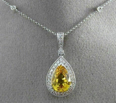 ESTATE 4.48CT DIAMOND & AAA YELLOW SAPPHIRE 14K WHITE GOLD PEAR SHAPE NECKLACE