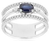 WIDE .98CT DIAMOND AAA SAPPHIRE 14KT WHITE GOLD 3D PAST PRESENT FUTURE LOVE RING