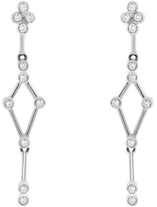 ESTATE .14CT DIAMOND 14KT WHITE GOLD 3D FLOWER ETOILE FUN HANGING EARRINGS