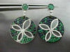 ESTATE LARGE 3.03CT DIAMOND SAPPHIRE & EMERALD 14KT WHITE GOLD FLOWER EARRINGS