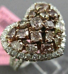 ESTATE LARGE 2.52CT WHITE & PINK DIAMOND 18KT 2 TONE GOLD HEART SHAPE LOVE RING