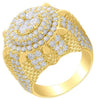 ESTATE LARGE 5.62CT DIAMOND 14KT YELLOW GOLD ROUND MULTI ROW FLORAL UNISEX RING