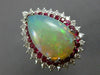 ESTATE LARGE 22.50CT DIAMOND & AAA RUBY & OPAL 14KT WHITE GOLD DOUBLE HALO RING