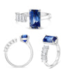 LARGE 4.59CT DIAMOND & AAA SAPPHIRE 18KT WHITE GOLD EMERALD CUT SOLITAIRE RING