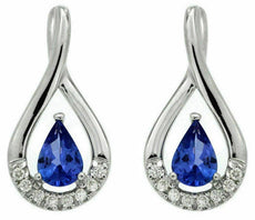 ESTATE .97CT DIAMOND & AAA TANZANITE 14K WHITE GOLD PEAR SHAPE HANGING EARRINGS