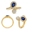 LARGE 1.29CT DIAMOND & AAA SAPPHIRE 14K YELLOW GOLD PEAR SHAPE & ROUND HALO RING