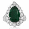 GIA CERTIFIED 9.10CT DIAMOND & AAA EMERALD PLATINUM PEAR SHAPE ENGAGEMENT RING
