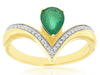 .83CT DIAMOND & AAA EMERALD 14KT 2 TONE GOLD PEAR SHAPE V SHAPE ENGAGEMENT RING