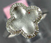 ESTATE .20CT DIAMOND 14K WHITE GOLD 4 LEAF CLOVER FLOWER MATTE & SHINY LOVE RING