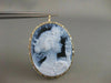 LARGE ESTATE 14KT YELLOW GOLD BLUE AGATE GIRL CAMEO FILIGREE PIN PENDANT #20769