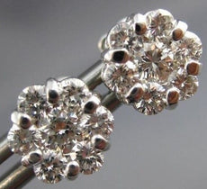 ESTATE 1.12CT DIAMOND 14K WHITE GOLD CLASSIC FLOWER CLUSTER STUD EARRINGS #22238
