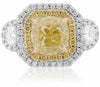 ESTATE LARGE 4.34CT WHITE & FANCY YELLOW DIAMOND 18K 2 TONE GOLD ENGAGEMENT RING