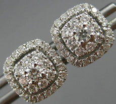 ESTATE .50CT DIAMOND 14KT WHITE GOLD 3D SQUARE DOUBLE HALO ROUND STUD EARRINGS