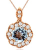 .71CT DIAMOND & AAA AQUAMARINE 14K ROSE GOLD 3D FLOWER FILIGREE FLOATING PENDANT
