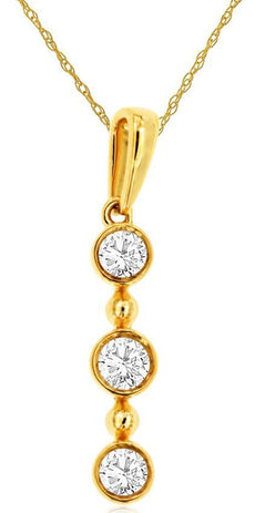 0.20CT DIAMOND 14K YELLOW GOLD ROUND PAST PRESENT FUTURE 3 STONE FLOATING PENDANT
