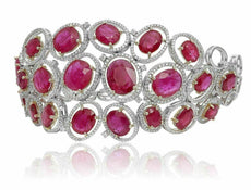 EGL CERTIFIED 35.51CT DIAMOND & AAA RUBY 18K 2 TONE GOLD CLASSIC HALO BRACELET