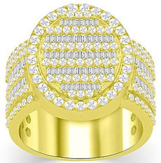 EXTRA LARGE 2.45CT DIAMOND 14KT YELLOW GOLD ROUND & BAGUETTE MULTI ROW FUN RING