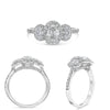 1.47CT DIAMOND PLATINUM OVAL & ROUND 3D 3 STONE CLASSIC HALO ENGAGEMENT RING