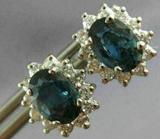 ESTATE 2.36CT DIAMOND & AAA SAPPHIRE 14KT WHITE GOLD FLOWER STUD EARRINGS #26438