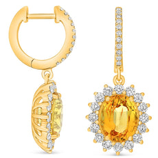 5.45CT DIAMOND & AAA YELLOW SAPPHIRE 18KT YELLOW 3D GOLD OVAL & ROUND EARRINGS