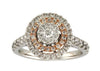 LARGE 1.0CT DIAMOND 14KT 2 TONE GOLD 3D DOUBLE HALO SEMI ETERNITY PROMISE RING