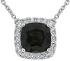 2.20CT DIAMOND & AAA GREEN SAPPHIRE 18KT WHITE GOLD CUSHION SQUARE LOVE NECKLACE