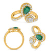 LARGE 1.28CT DIAMOND & AAA EMERALD 14KT YELLOW GOLD 3D PEAR SHAPE SOLITAIRE RING