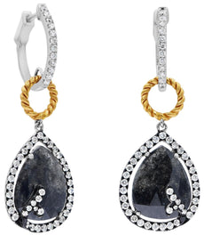 LARGE 5.73CT WHITE & ICE DIAMOND 18KT WHITE YELLOW & BLACK GOLD HANGING EARRINGS