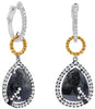 LARGE 5.73CT WHITE & ICE DIAMOND 18KT WHITE YELLOW & BLACK GOLD HANGING EARRINGS