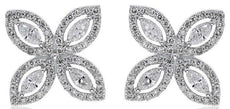 1.14CT DIAMOND 18KT WHITE GOLD ROUND & MARQUISE 4 LEAF CLOVER LOVE STUD EARRINGS