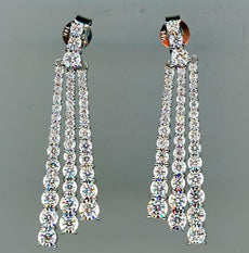 LARGE 1.64CT DIAMOND 14K WHITE GOLD ROUND GRADUATING TRIPLE BAR HANGING EARRINGS